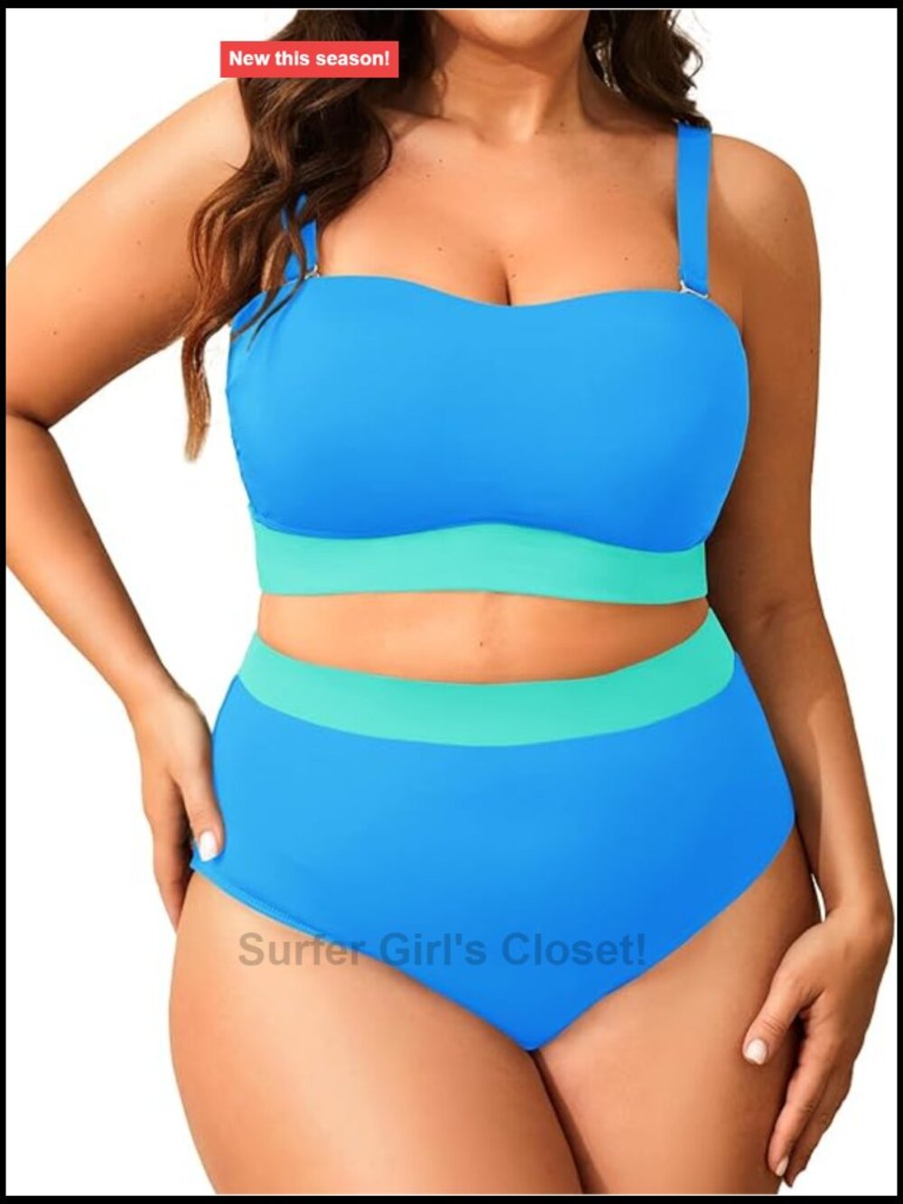 Plus Size High Waisted Bandeau Bikini Set with Removable Straps